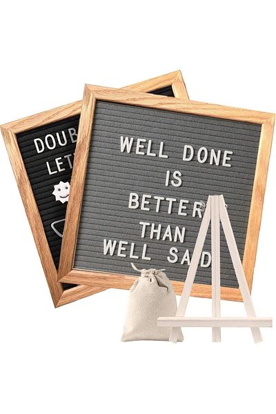 erorex Double Sided Felt Letter Board With Letters 25.4X25.4 Cm Rustic Wood Frame Message Board With