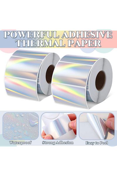 erorex Thermal Sticker Labels 500Pcs Holographic Silver Thermal Sticker Barcode Label Paper Glitter