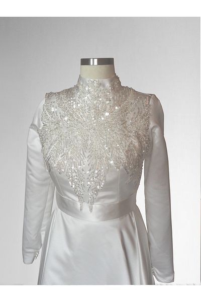 ASL Pearl Lace Detailed Flared Cut Hijab Wedding Dress