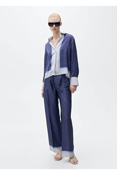 MANGO Woman Pantaloni cu tăietură dreaptă în dungi
