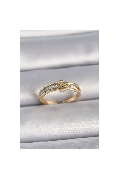 Skygo Brass Gold Color Adjustable Zircon Stone Knot Heart Model Women's Ring - Tj-Byk3404