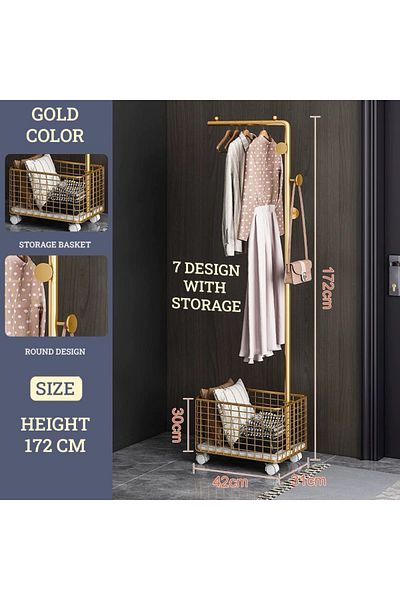 TrentonGCC Modern 7 Model Hook Stand with Basket– Stylish & Sturdy Coat Rack