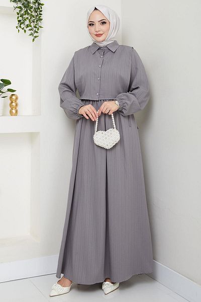 hafsamina Gray Bolero Dress with Elastic Waist Hm2702
