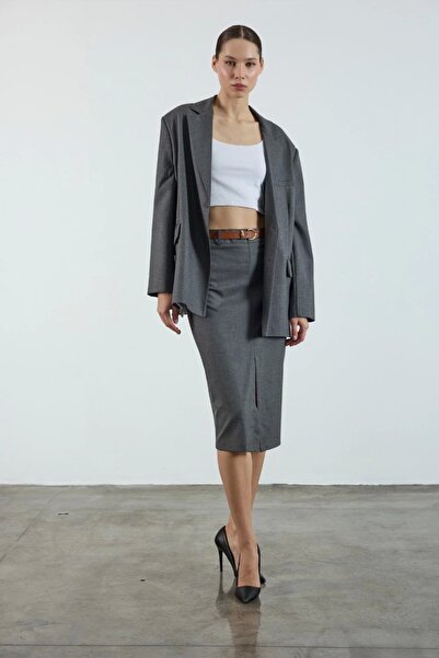 karpuzbutiks Poliviskon Belted Skirt - Anthracite