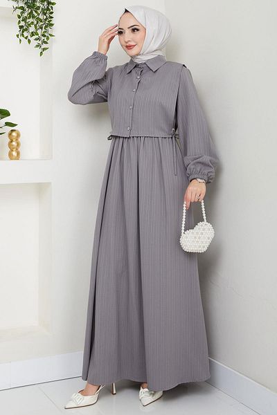 hafsamina Gray Bolero Dress with Elastic Waist Hm2702