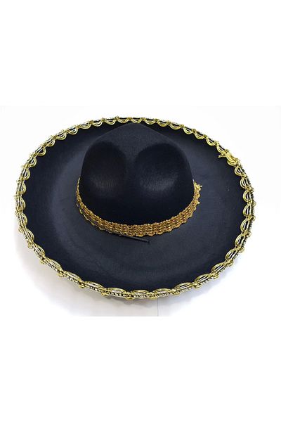 Belle Fusion Mexican Mariachi Latin Hat with Gold Color Stripe 55 Cm Kids