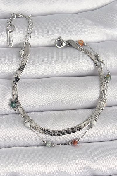 Skygo 316L Steel Silver Color 2-Piece Italian Chain Crystal Stone Detail Women's Bracelet - Tj-Bb6666