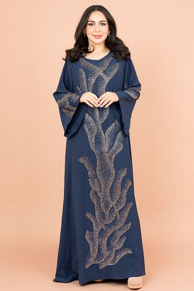 IKKXA Shimmering Crystal Jalabiya with Patterned Crystal Detailing