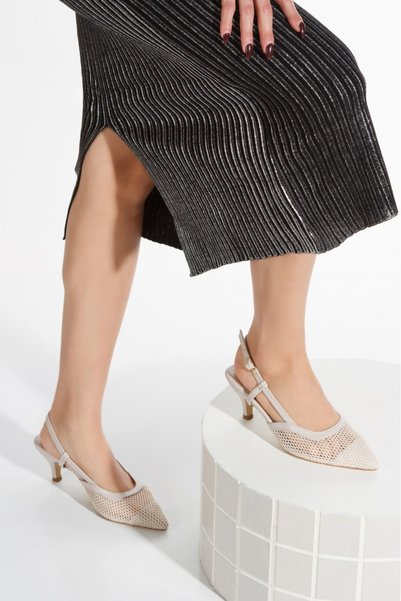 La Vivien Women's Beige Special Production Mesh Open Back Shoes
