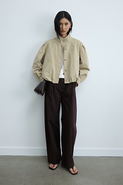 Suud Collection Beige Khole Stand Collar Balloon Jacket