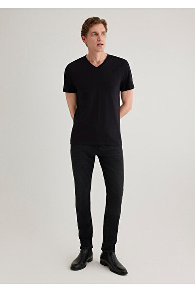 Mavi Мъжка тениска с V-образно деколте, черна, разтеглива, M061748-900