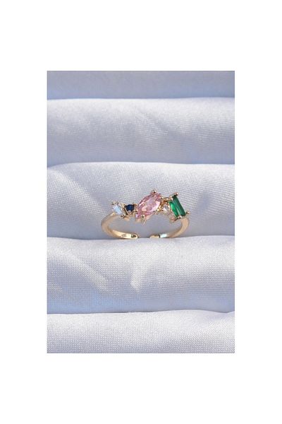 Skygo Brass Gold Color Colorful Zircon Stone Adjustable Ring - Tj-Byk3237