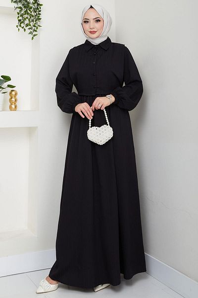 hafsamina Black Hm2702 Bolero Dress with Elastic Waist