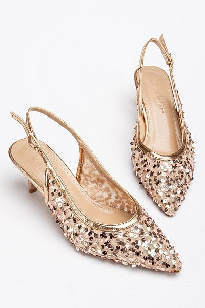 Dilimler Ayakkabı Women's Evening Dress Shoes - Short Heeled Rose Sequin Mesh Heel