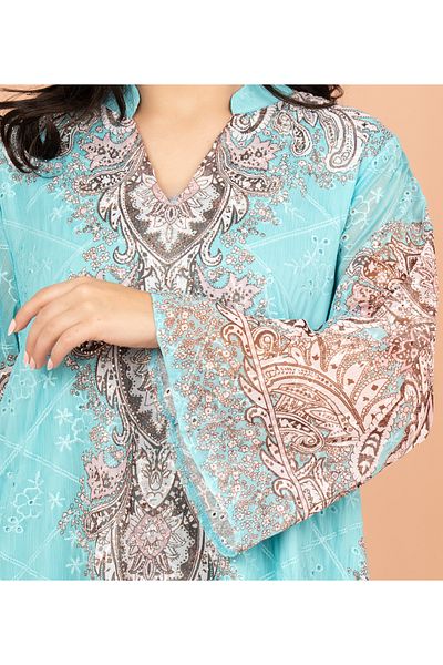 IKKXA Floral Pattern Printed Embroidered Jalabiya
