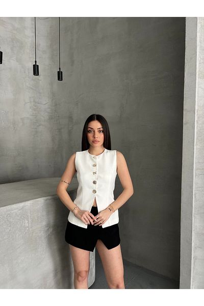 İLKCET MODA Button Detail V Cut Long Vest