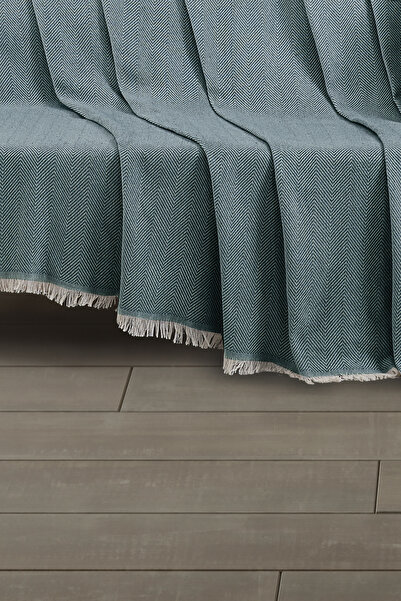 LADYNİL Saçaklı Koltuk Örtüsü | Koltuk Şalı 180x210 Pamuk Petrol Mavisi