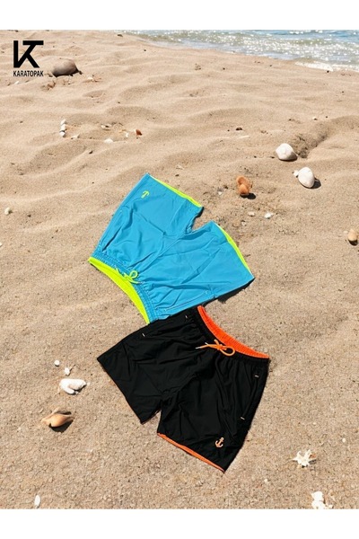Karatopak 2 Adet Deniz Şortu Mayo - 2 Cepli Içi Fileli , Bel Lastik Ve Bağlama Ipli