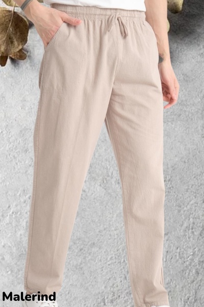 Malerind Elastic Waist Linen Sweatpants Thin Fabric Summer Pants (Earth)