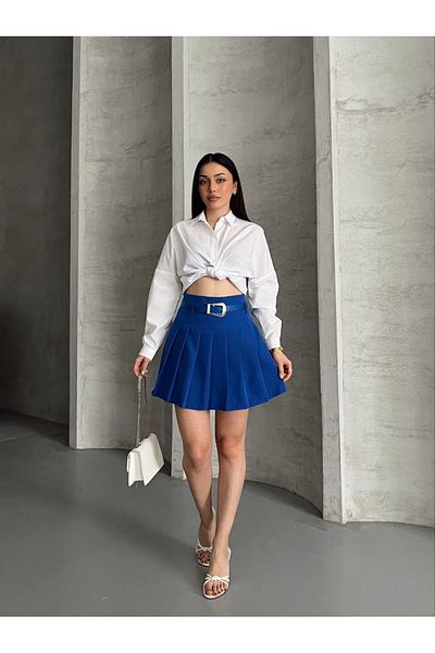 İLKCET MODA Fusta mini pentru femei cu căptușeală cu centură plisată
