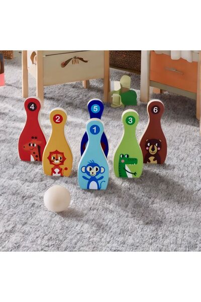 Moory Renkli Hayvan Figürlü- Sayılı Bowling Seti -  Renkli Bowling Seti- Hayvan Desenli Bowling Seti-