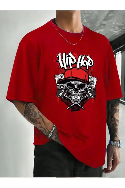 FULL TOLERANCE Yd Desi̇ng Hiphop Kurukafa Printed Oversized Uni̇sex T-Shirt