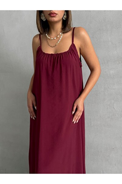 BEJNA Women's Burgundy Comfortable/Wide Fit Straight Maxi Modal Dress