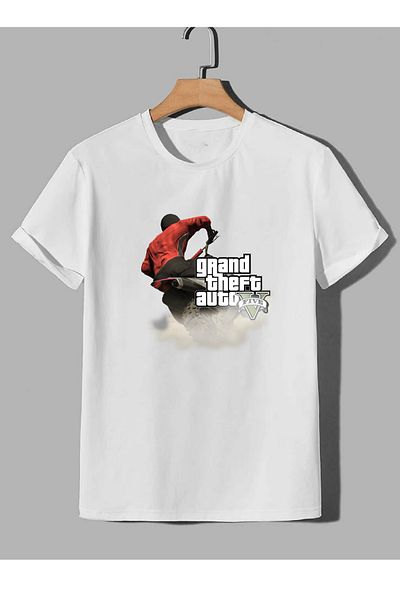makiteks Tricou cu imprimeu supradimensionat cu gâtul turn GTA5 (Five Taarruz Punto) Bărbați Unisex Alb Negru Gri