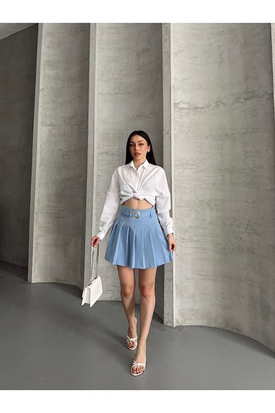 İLKCET MODA Fusta mini pentru femei cu căptușeală cu centură plisată