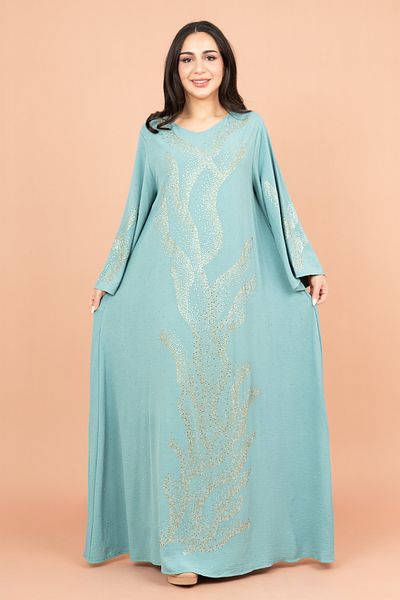 IKKXA Shimmering Crystal Jalabiya with Patterned Crystal Detailing