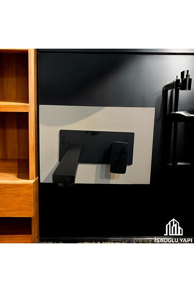 İSAOĞLU YAPI Matte Black Built-In Sink Faucet Wall Mounted Undermount Sink Fixture