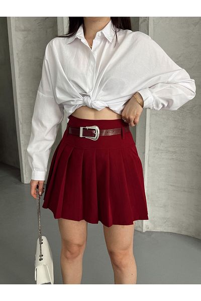 İLKCET MODA Fusta mini pentru femei cu căptușeală cu centură plisată