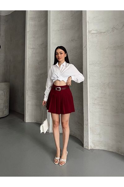 İLKCET MODA Fusta mini pentru femei cu căptușeală cu centură plisată