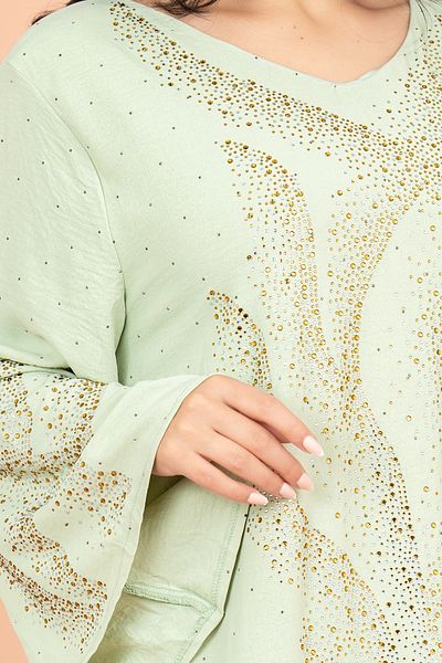 IKKXA Shimmering Crystal Jalabiya with Patterned Crystal Detailing