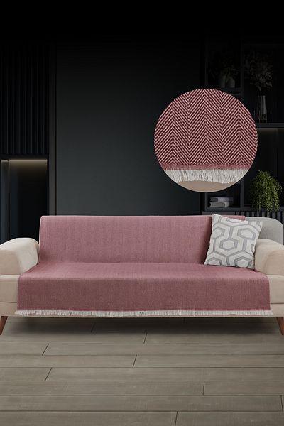 LADYNİL Fringed Seat Cover |   Sofa Shawl 180X210Cm Cotton Claret Red