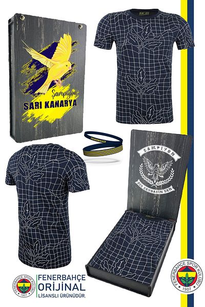 Fenerbahçe Original Bonito Logo Tribune T-Shirt & Bracelet Set with Wooden Box