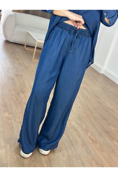 2she Pocket Detailed Elastic Waist Denim Suit - Navy Blue