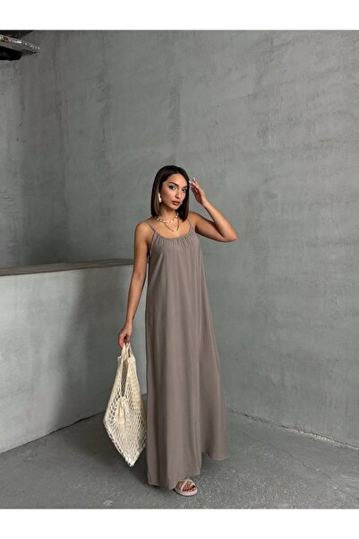 BEJNA Women's Mink Comfortable/Wide Fit Straight Maxi Modal Dress