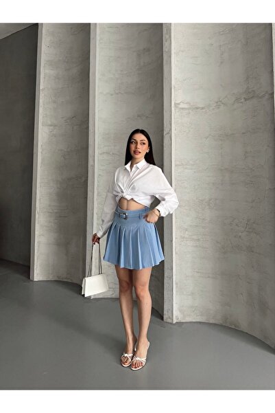 İLKCET MODA Γυναικεία Μίνι Φούστα με Πλισέ Ζώνη και Φόδρα Εσωτερικά