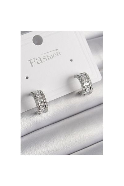 Skygo Brass Silver Color Zircon Stone Hoop Model Women's Earrings - Tj-Bkp9988