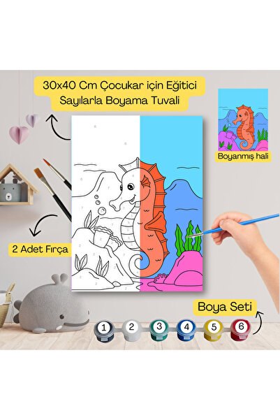 hediye hobim Çocuklar İçin Eğitici Sayılarla Boyama Seti Deniz Altı–30x40 Tuv...