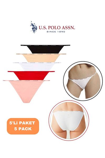 U.S. Polo Assn. Women'S, Licensed, Uspa, Colored, 47% Modal, 47% Cotton, Regular Waist, Side Thread 5-Piece Panties