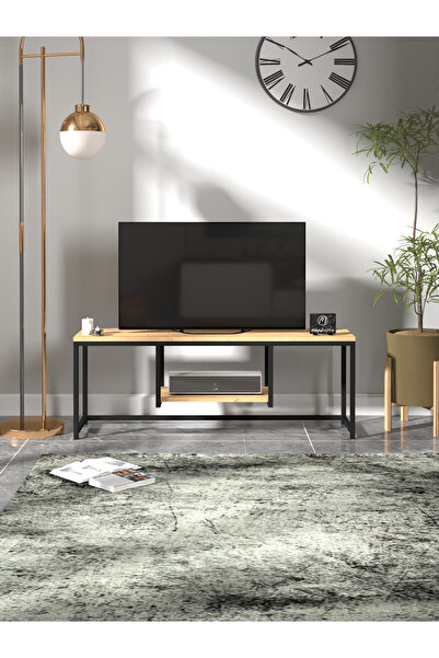 moniev Metal Tv Sehpası Raflı Tv Ünitesi Televizyon Sehpası Safir Meşe 120 cm...