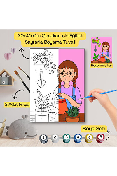 hediye hobim Çocuklar İçin Eğitici Sayılarla Boyama Seti Sevimli Kız–30x40 Tu...