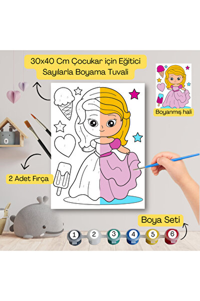 hediye hobim Çocuklar İçin Eğitici Sayılarla Boyama Seti Pembe Prenses–30x40 ...