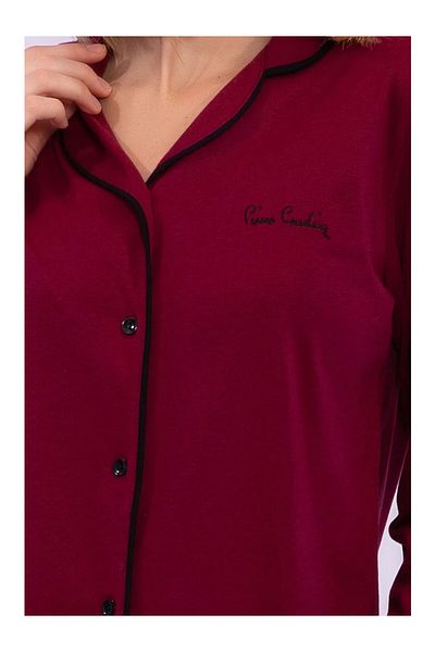 Pierre Cardin Set pijamale de damă bordeaux cu mâneci lungi și nasturi în față R.O.Z..8.2.E.L.T.8.
