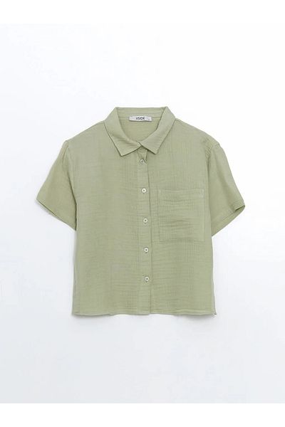 LC Waikiki Γυναικείο πουκάμισο XSIDE Green Regular Fit Muslin