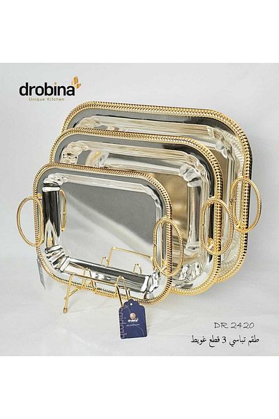 drobina طقم تباسي تقديم عميق فاخر ستانلس ستيل من دروبينا