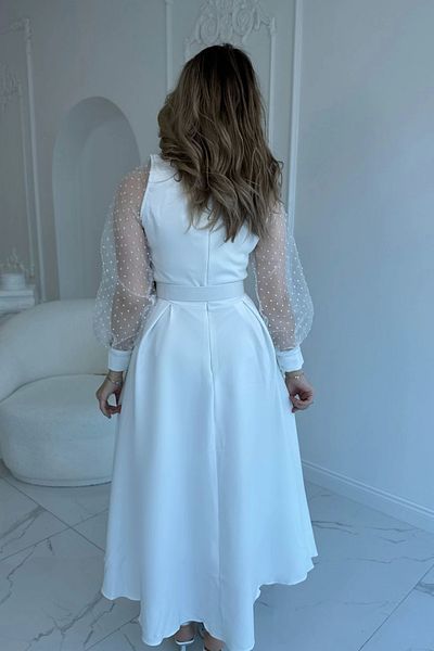 HELİS BUTİK Λευκό φόρεμα με πουά μανίκι από τούλι Organza