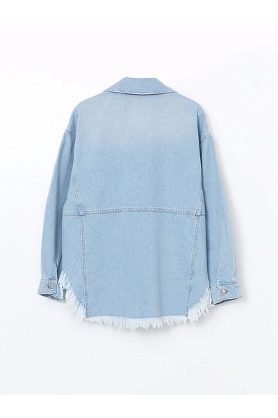 LC Waikiki Γυναικείο τζιν πουκάμισο LCW Vision Indigo Ripped Detailed Oversize